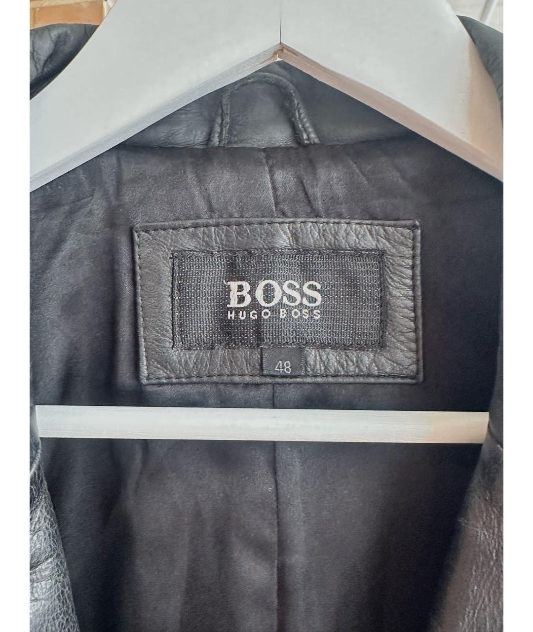 HUGO BOSS Черный кожаный тренч / плащ, фото 6