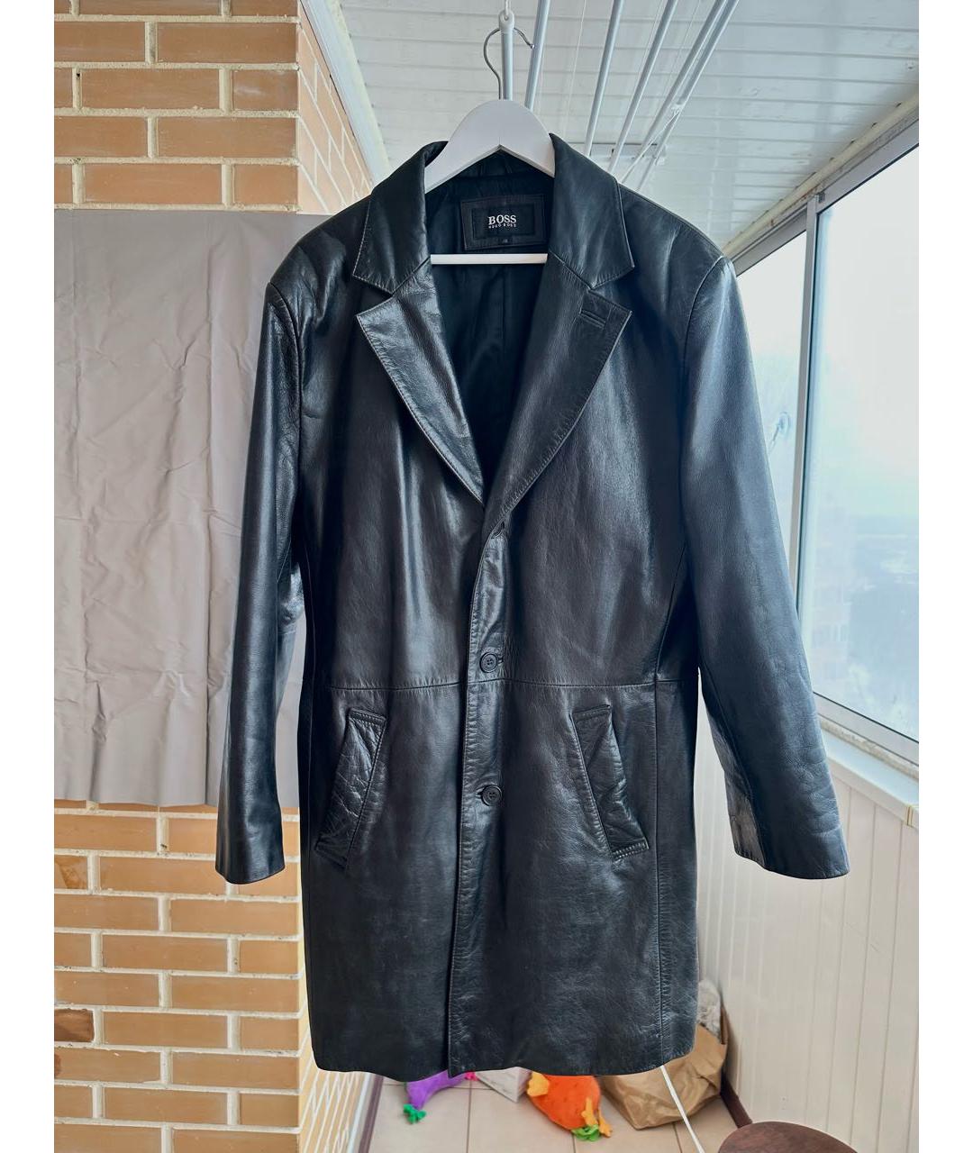 HUGO BOSS Черный кожаный тренч / плащ, фото 9