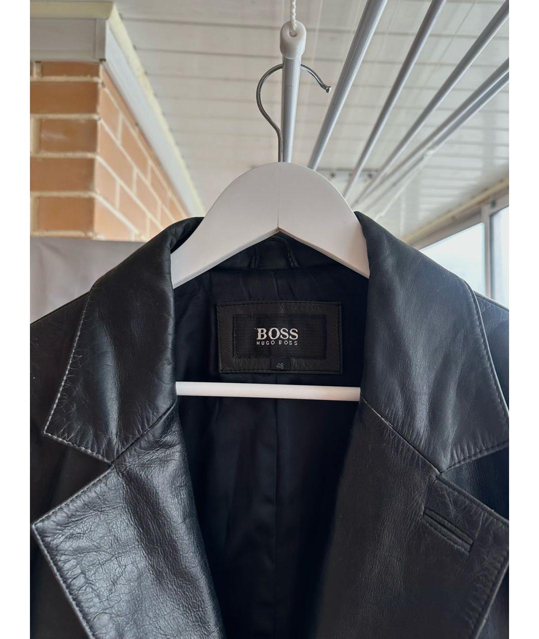 HUGO BOSS Черный кожаный тренч / плащ, фото 3