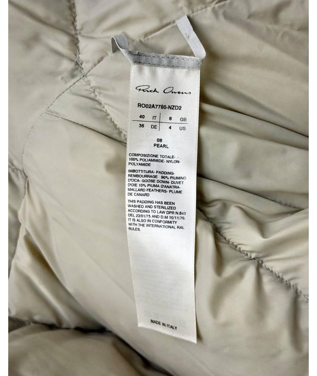 RICK OWENS Бежевый полиамидовый пуховик, фото 3