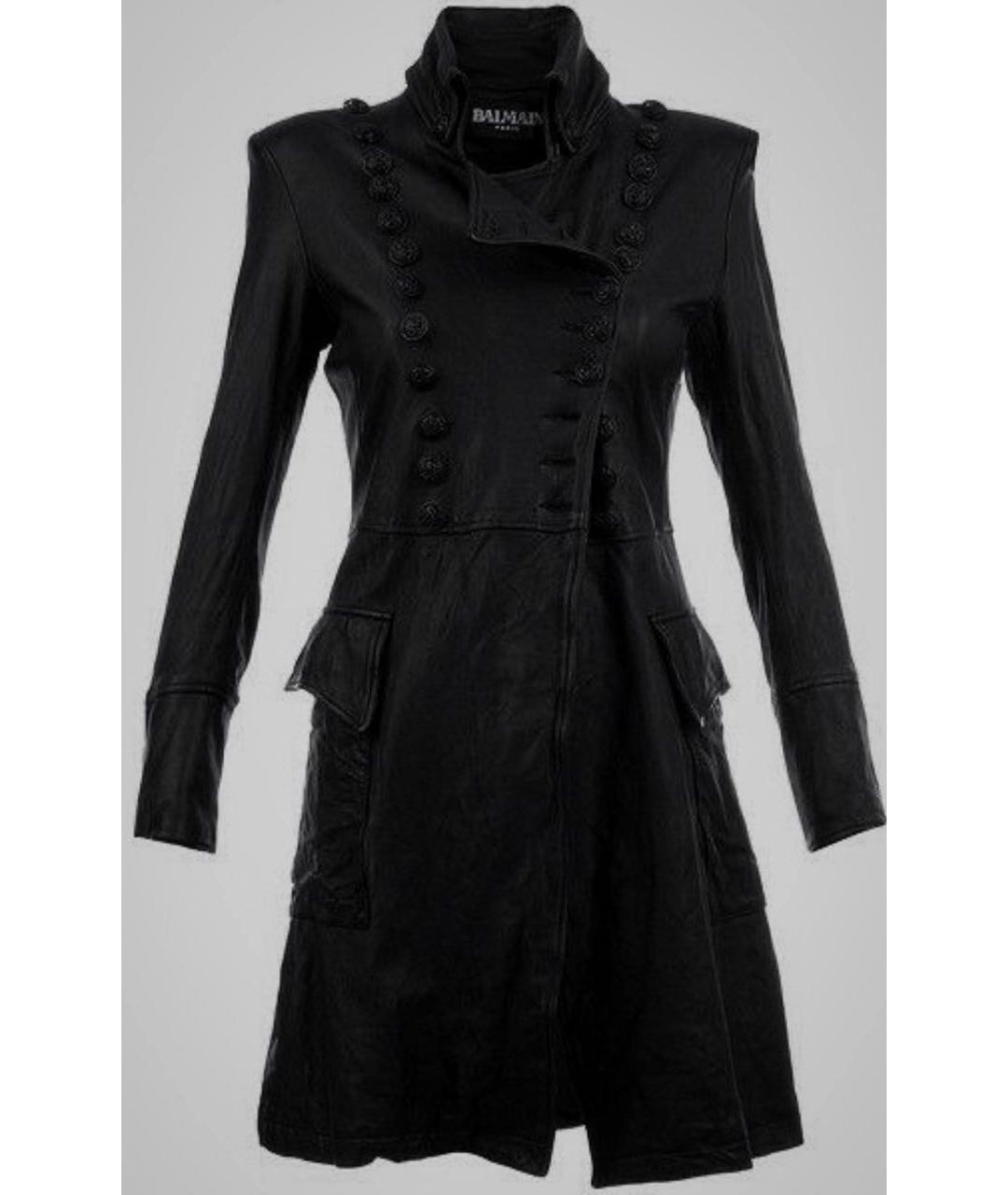 BALMAIN Черный кожаный тренч/плащ, фото 5