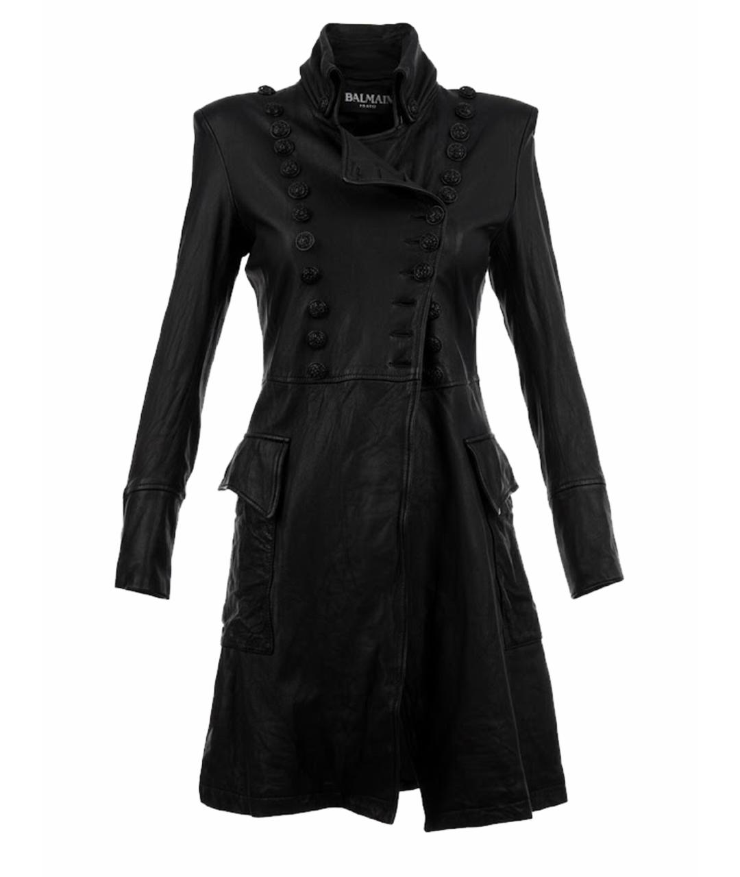BALMAIN Черный кожаный тренч/плащ, фото 1