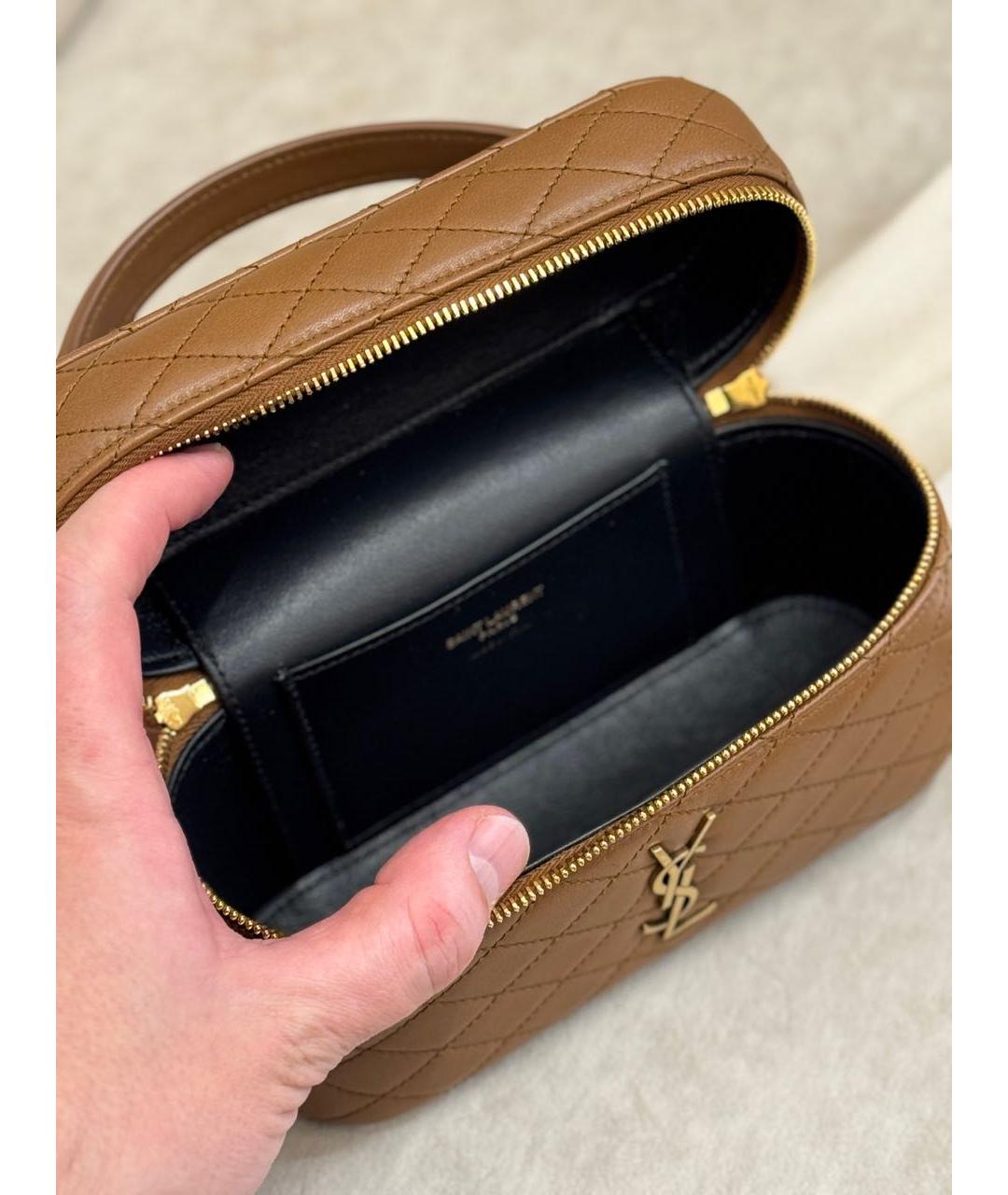 SAINT LAURENT Коричневая кожаная сумка через плечо, фото 8