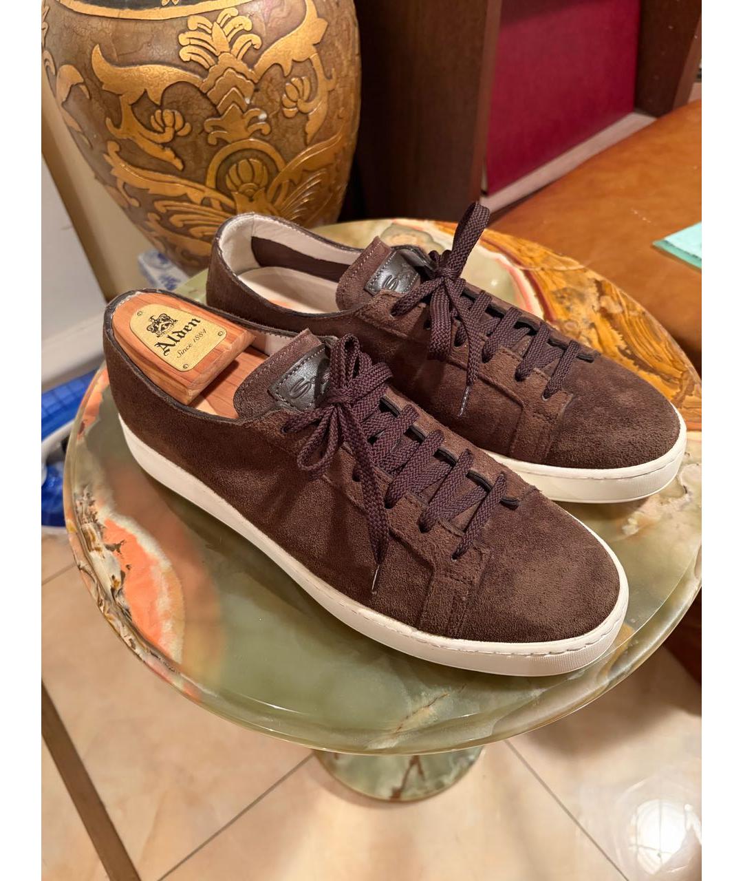 SANTONI Коричневые замшевые низкие кроссовки / кеды, фото 3