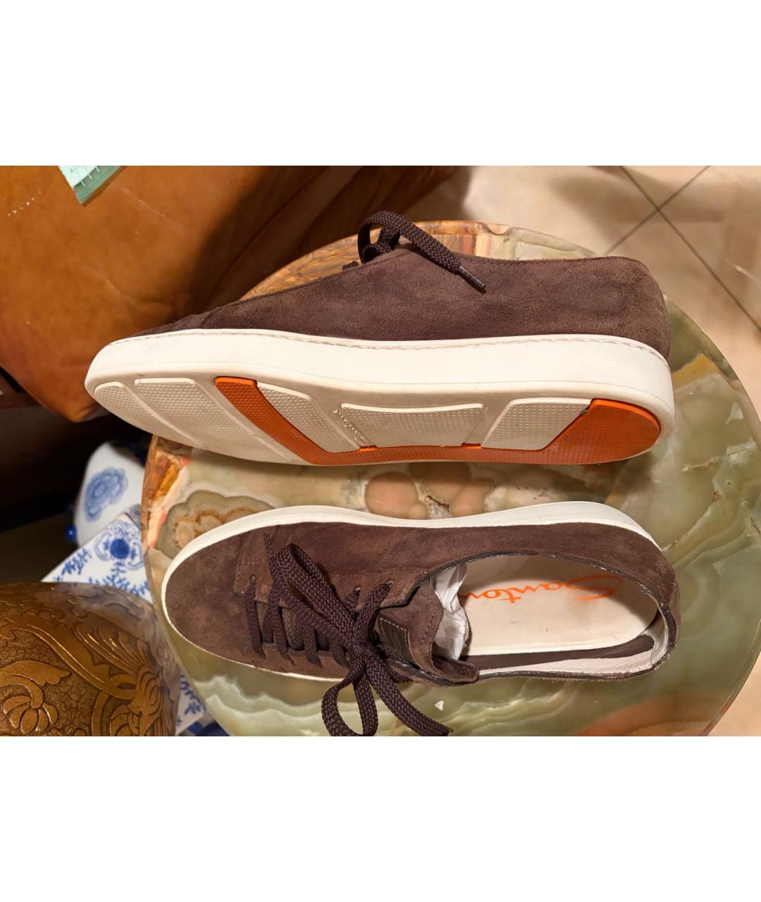 SANTONI Коричневые замшевые низкие кроссовки / кеды, фото 6