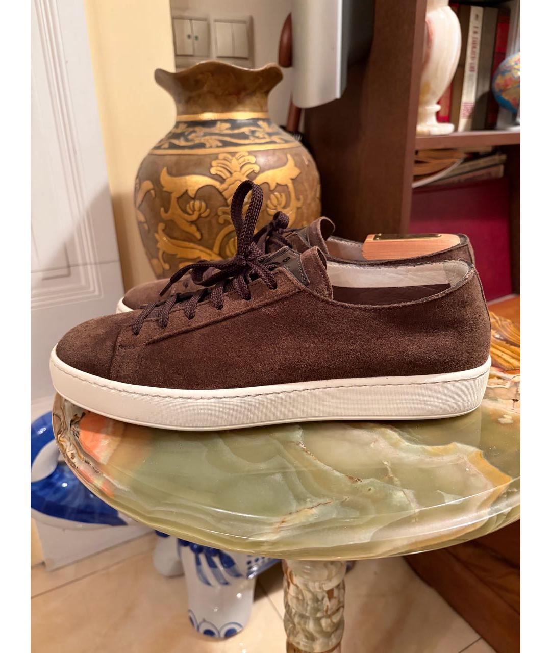 SANTONI Коричневые замшевые низкие кроссовки / кеды, фото 8