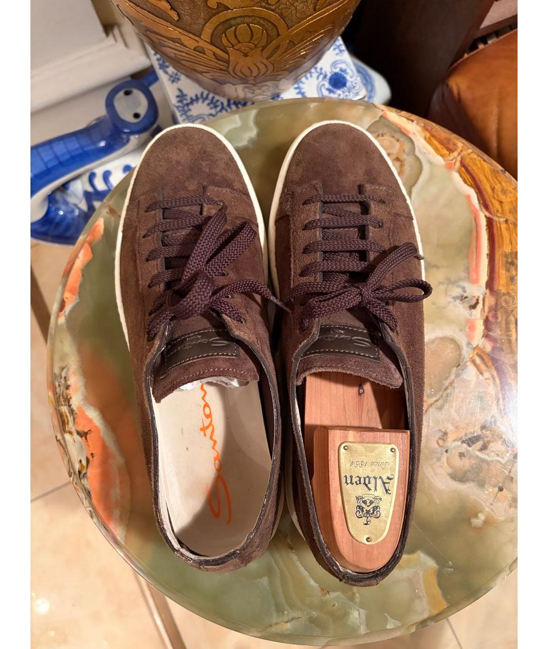 SANTONI Коричневые замшевые низкие кроссовки / кеды, фото 5