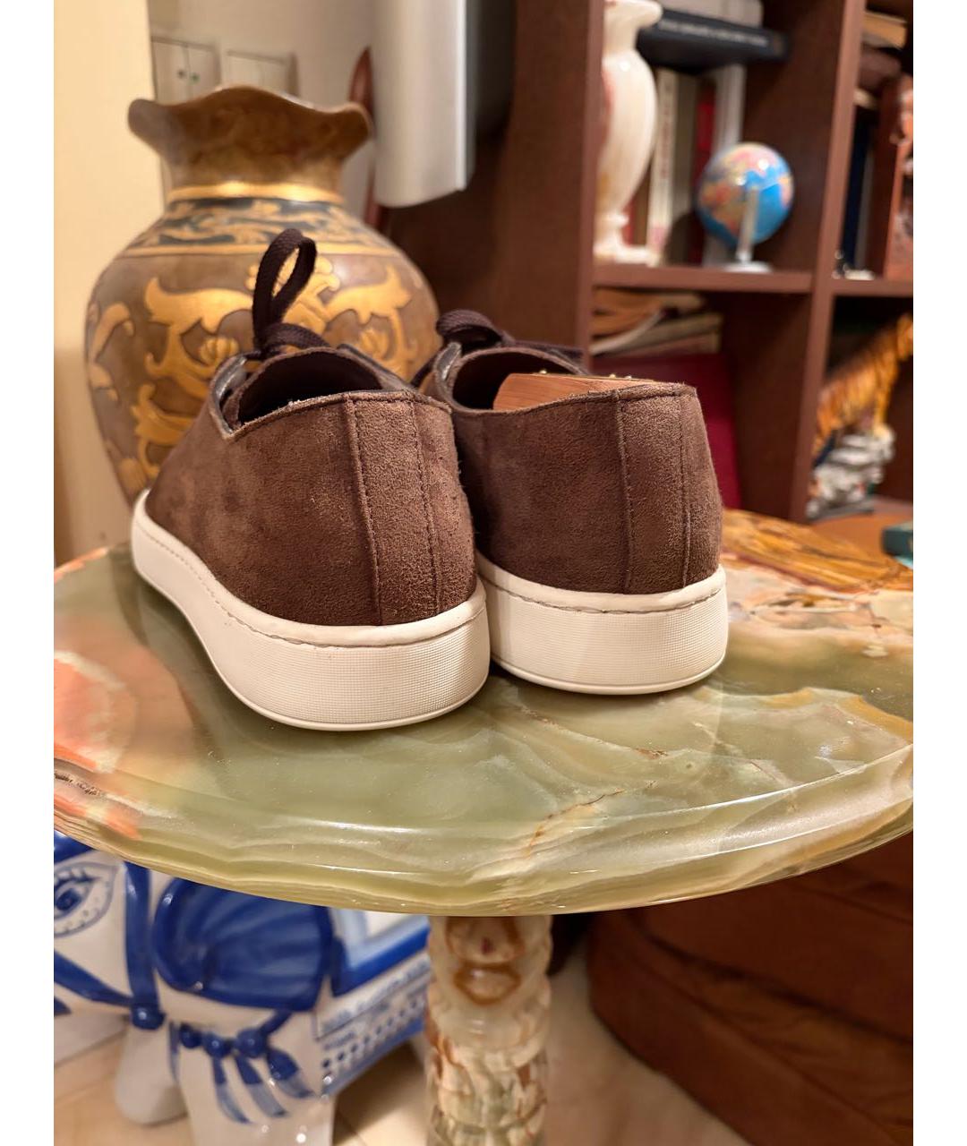 SANTONI Коричневые замшевые низкие кроссовки / кеды, фото 4