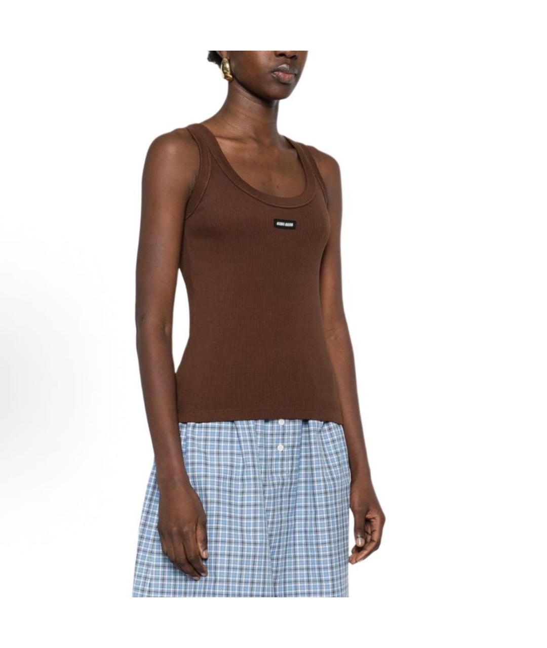 MIU MIU Коричневая хлопковая майка, фото 4