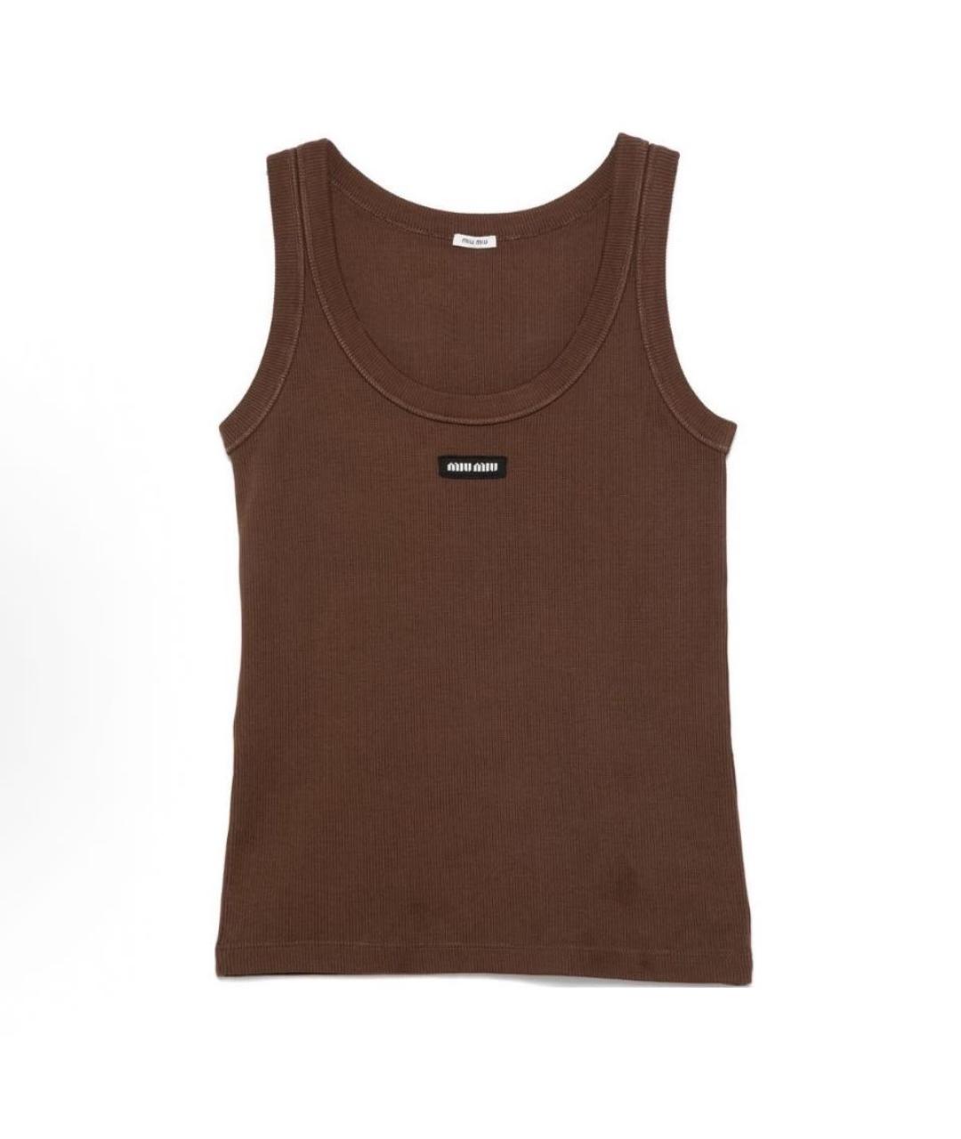 MIU MIU Коричневая хлопковая майка, фото 9