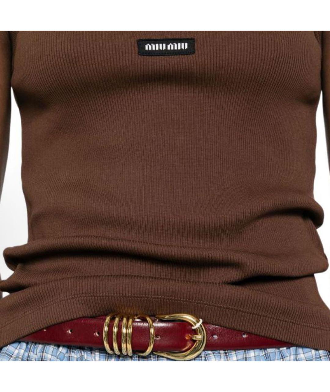 MIU MIU Коричневая хлопковая майка, фото 5