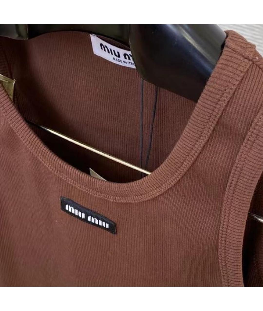 MIU MIU Коричневая хлопковая майка, фото 8