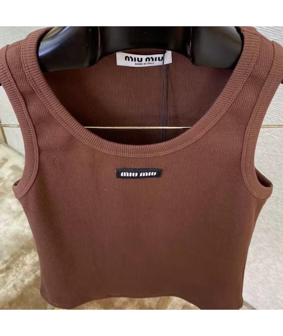 MIU MIU Коричневая хлопковая майка, фото 6