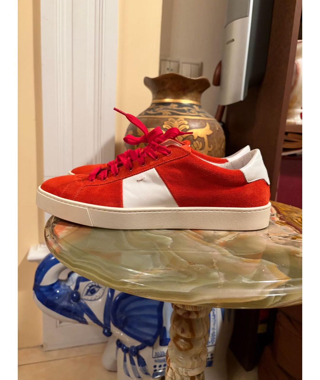 SANTONI Красные замшевые низкие кроссовки / кеды, фото 5