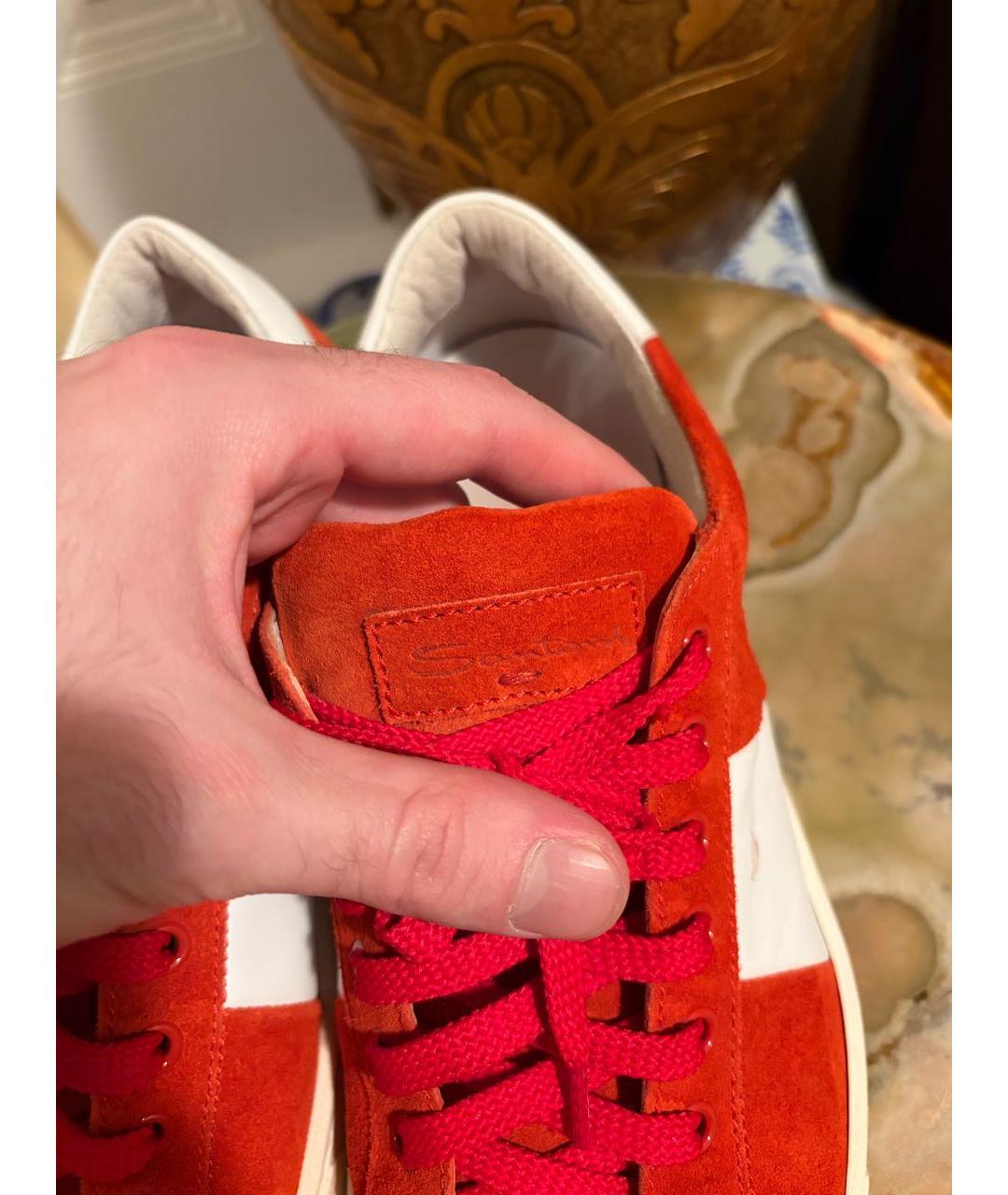 SANTONI Красные замшевые низкие кроссовки / кеды, фото 4