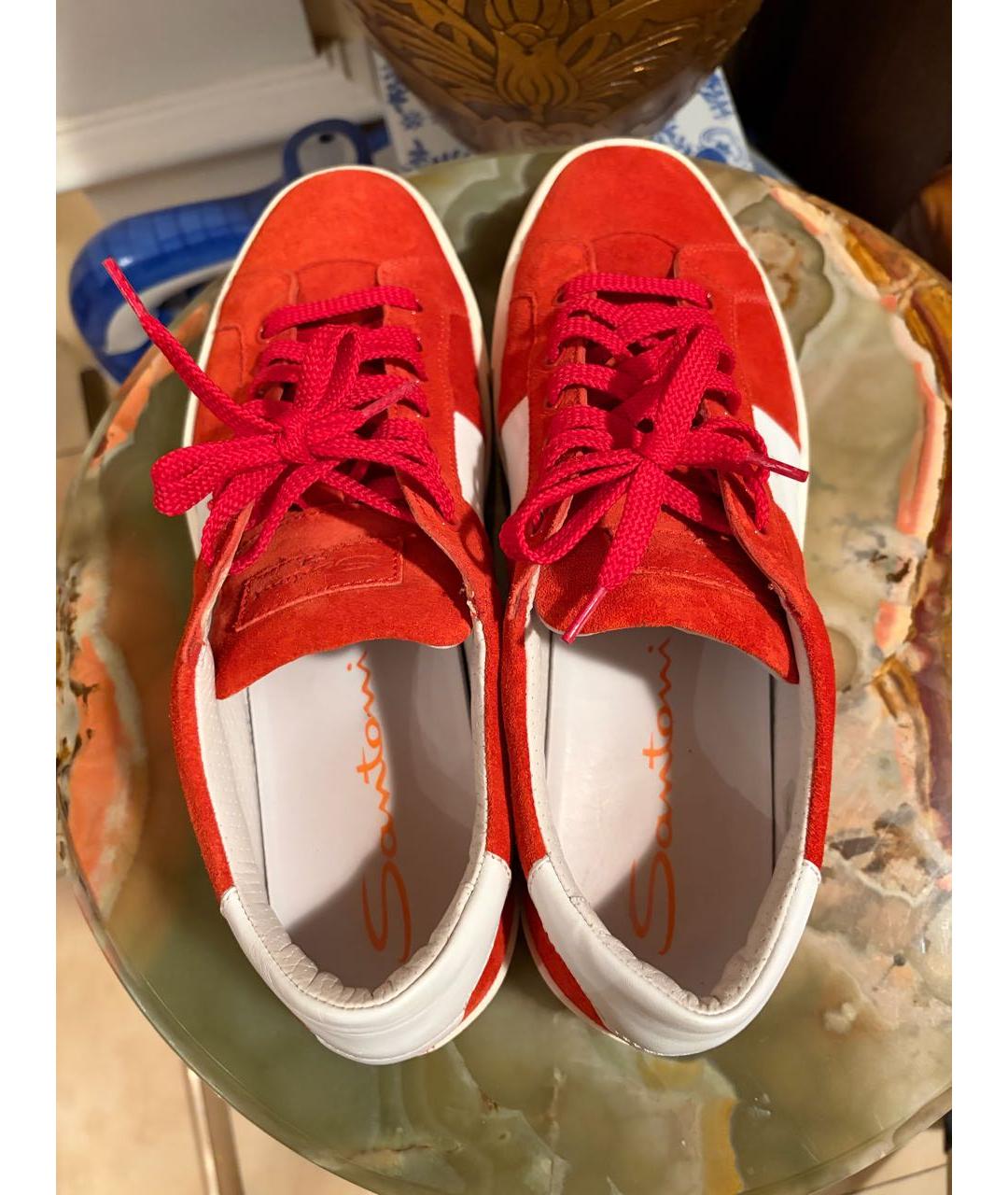 SANTONI Красные замшевые низкие кроссовки / кеды, фото 7