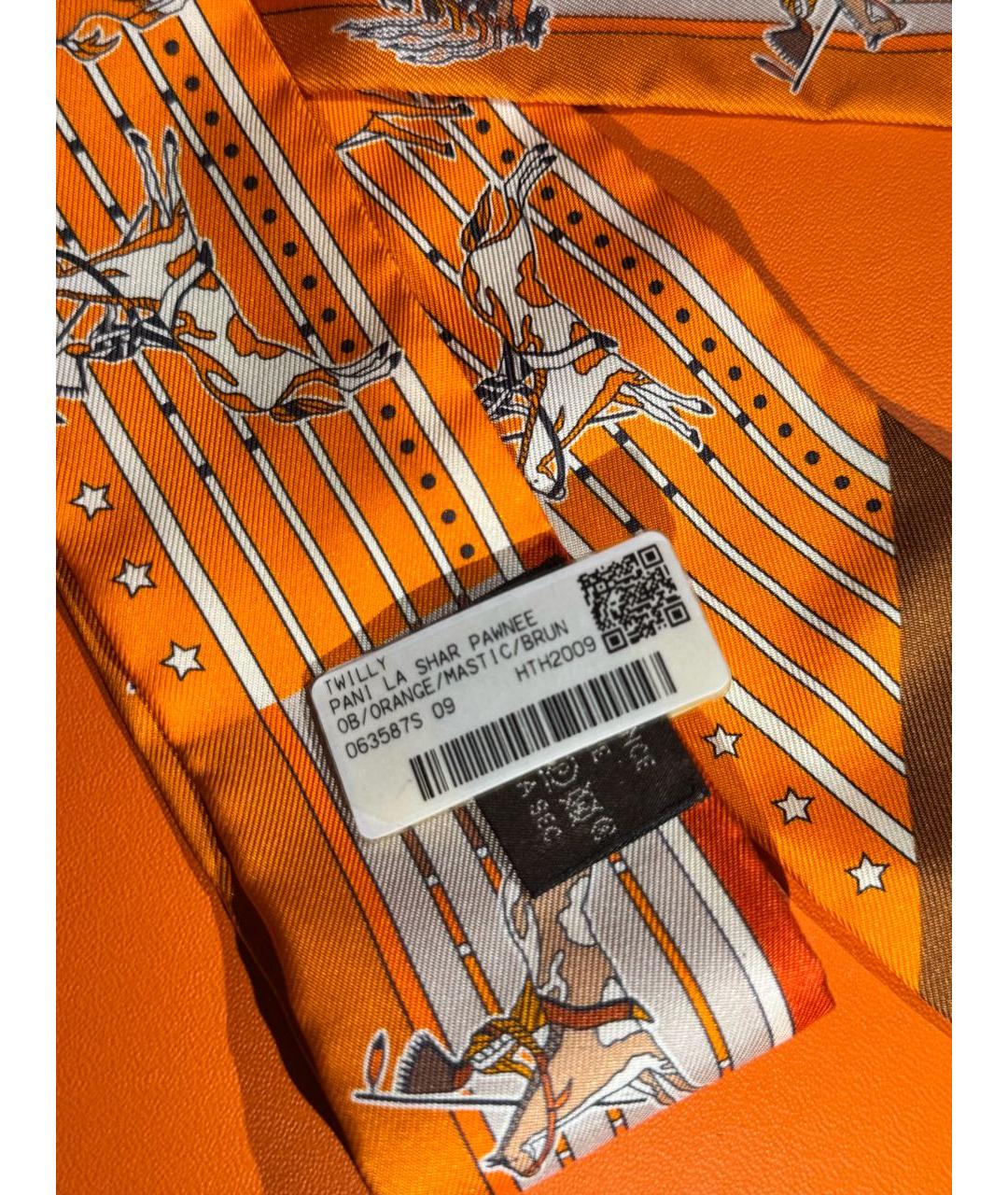 HERMES Оранжевый шелковый платок, фото 3