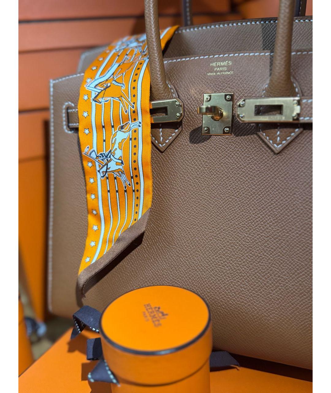 HERMES Оранжевый шелковый платок, фото 7