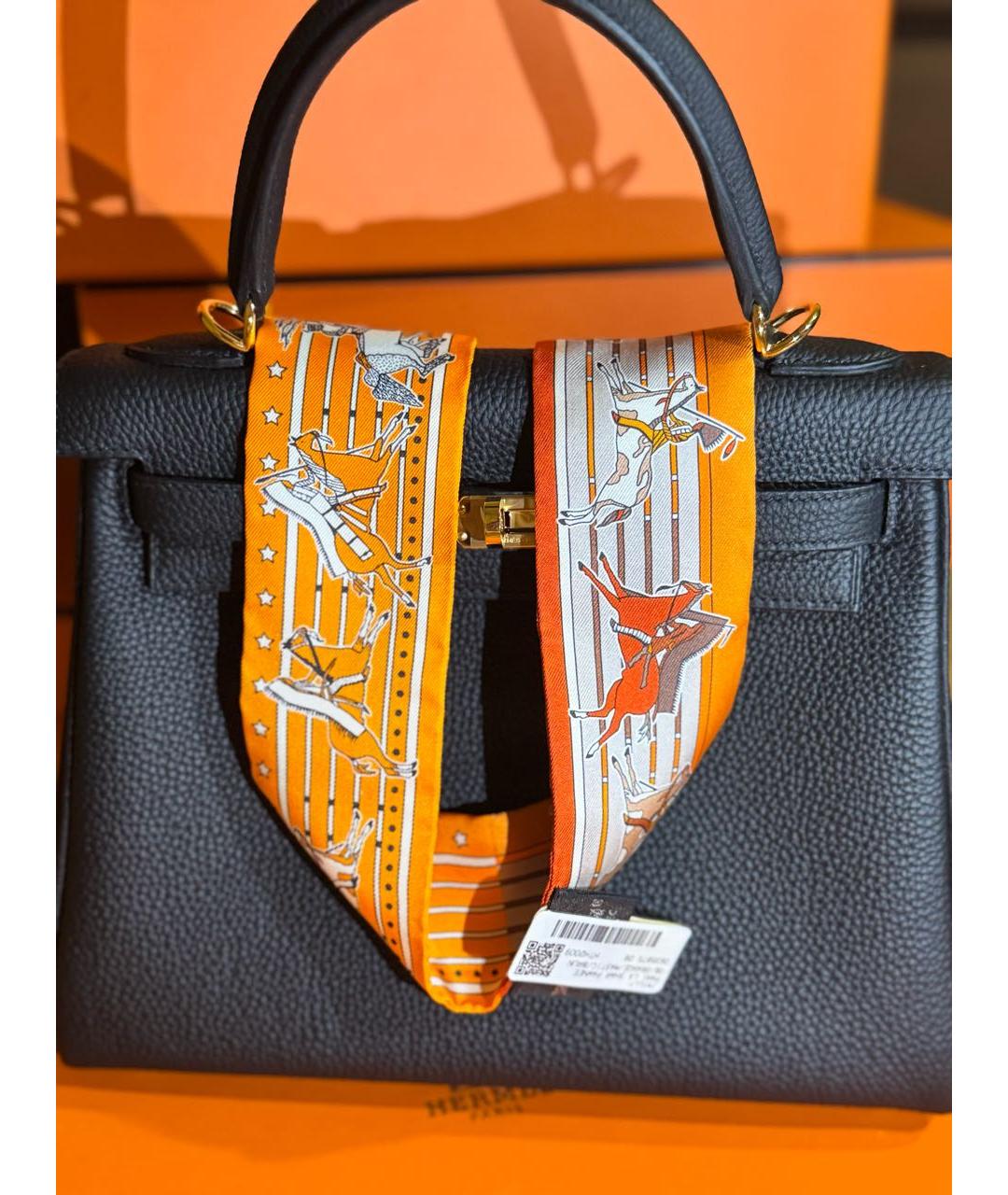 HERMES Оранжевый шелковый платок, фото 6