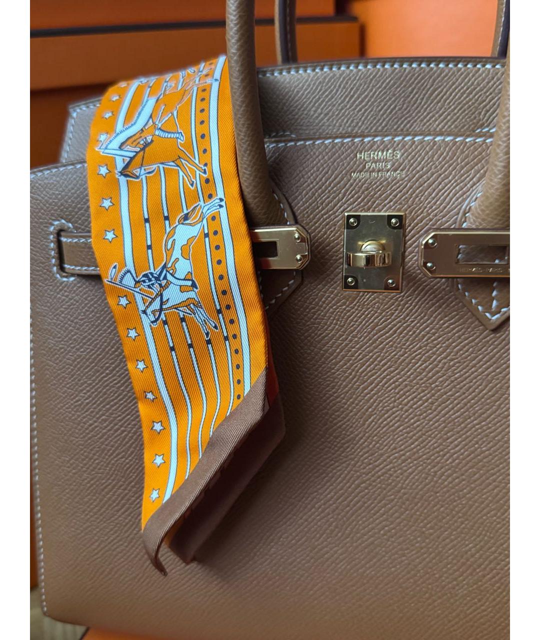 HERMES Оранжевый шелковый платок, фото 8
