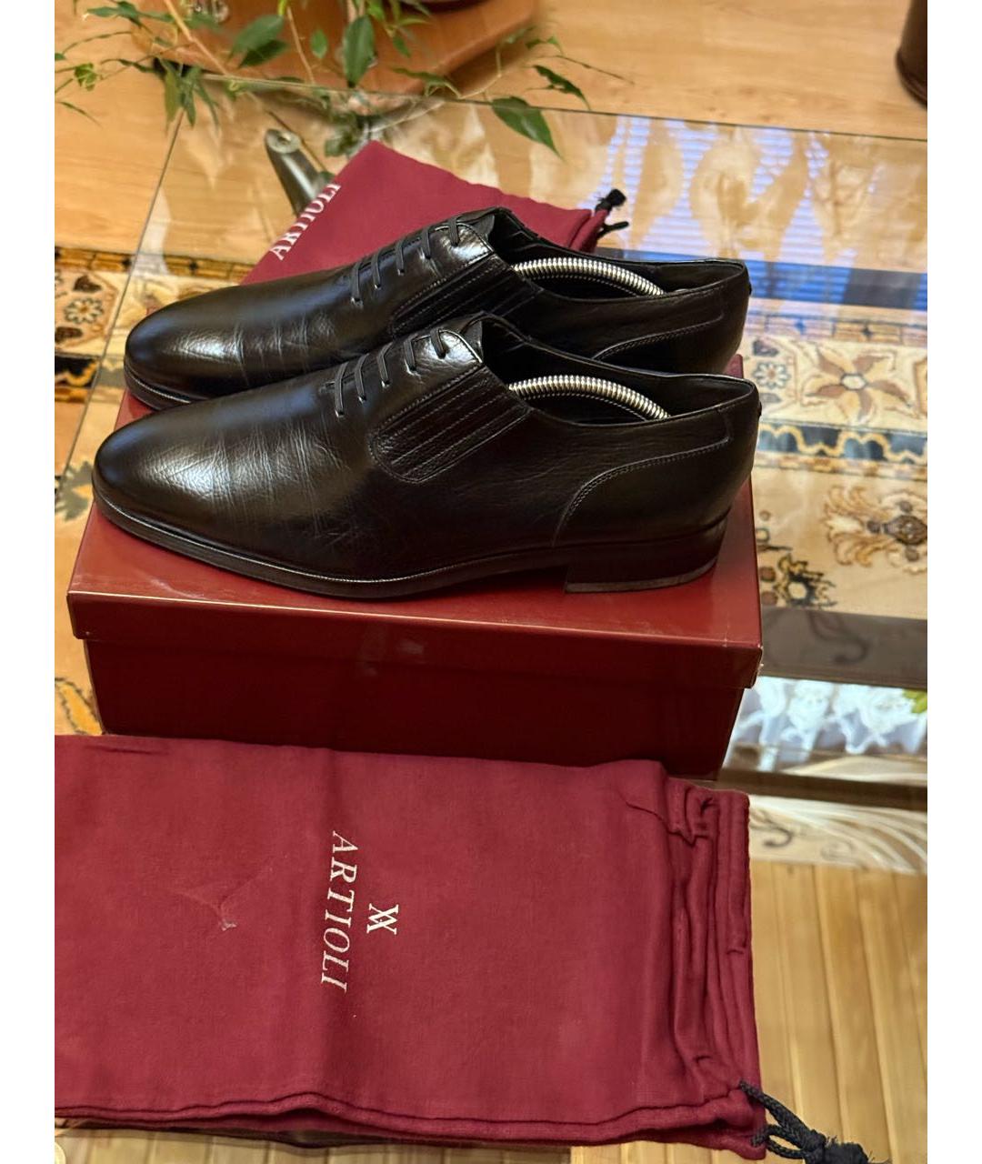 ARTIOLI Черные кожаные низкие ботинки, фото 6