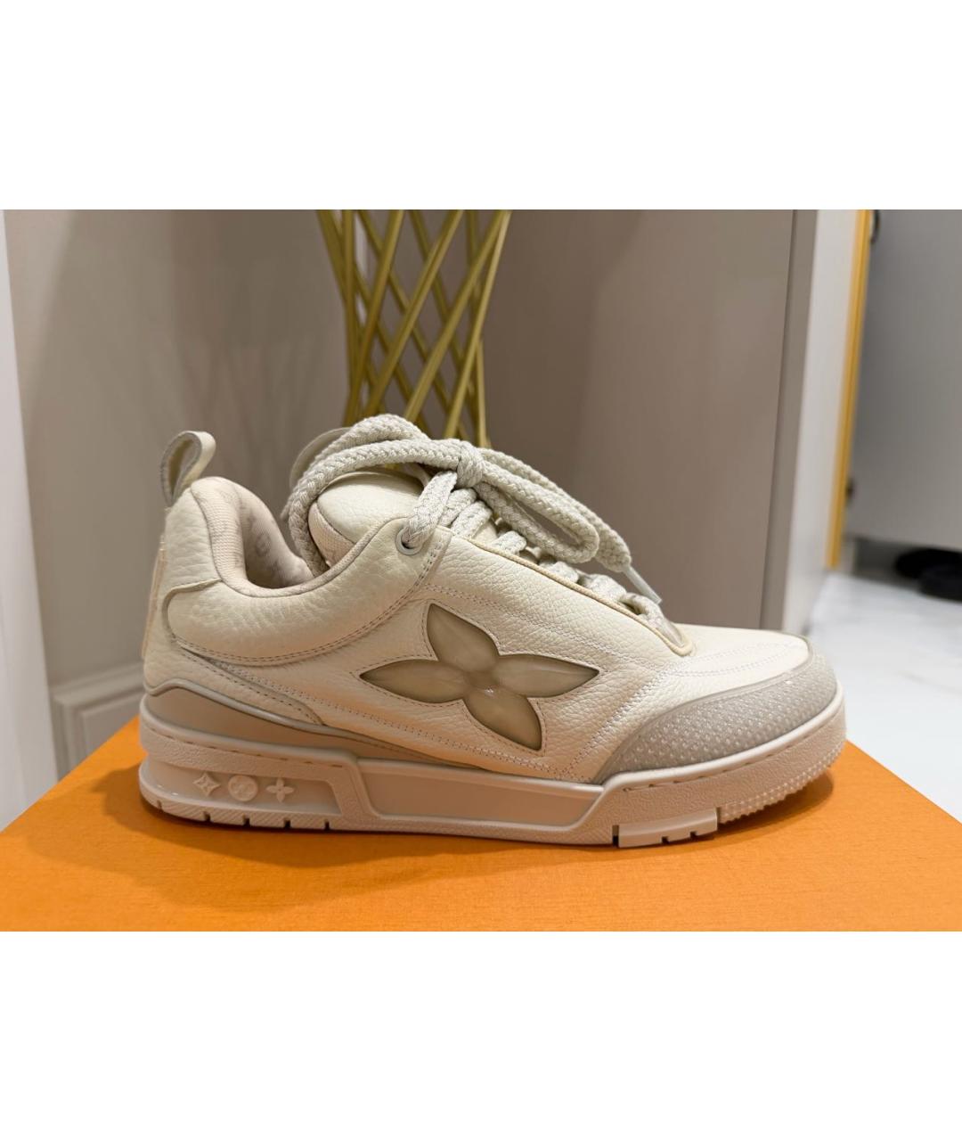 LOUIS VUITTON Белые кожаные низкие кроссовки / кеды, фото 5