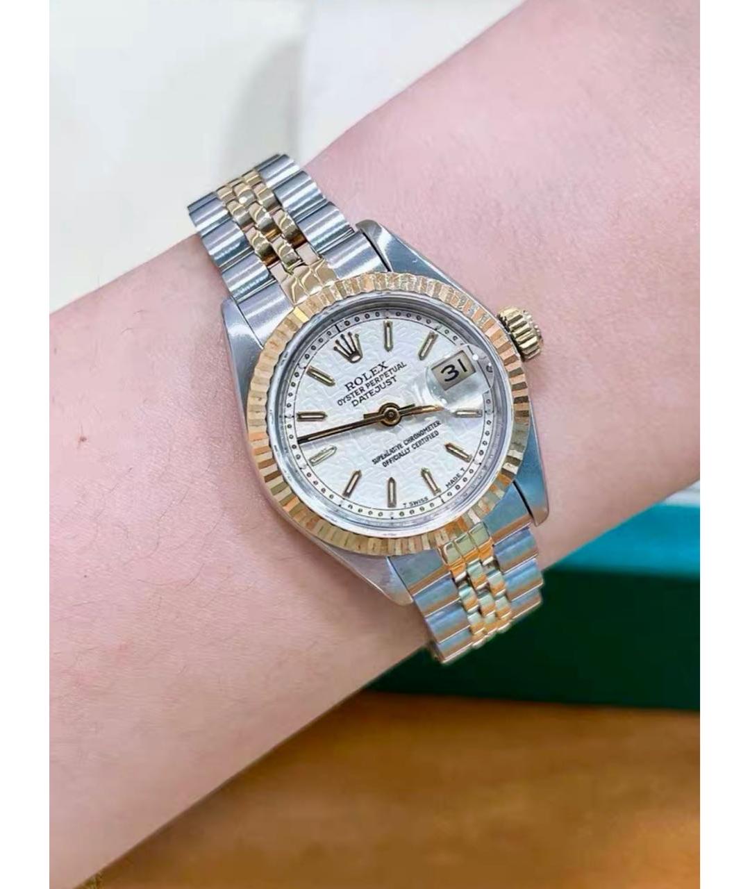 ROLEX Белые часы из желтого золота, фото 4