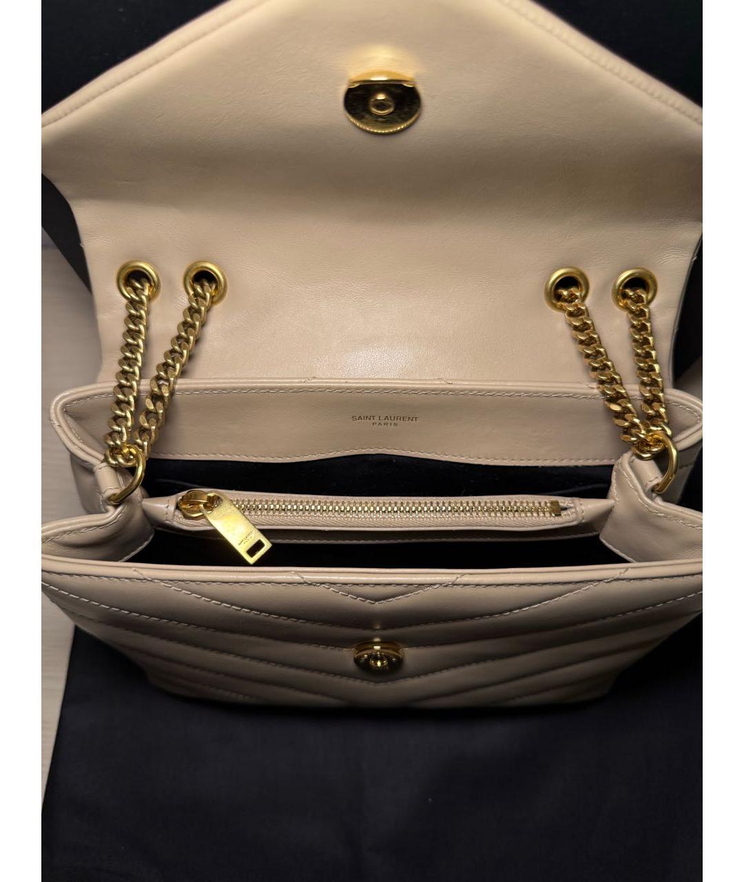 SAINT LAURENT Бежевая кожаная сумка через плечо, фото 4