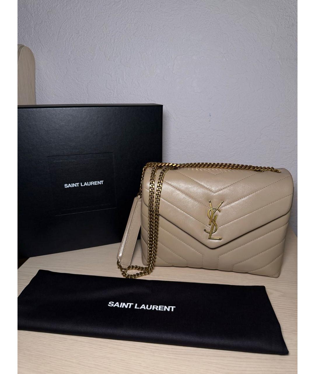 SAINT LAURENT Бежевая кожаная сумка через плечо, фото 2