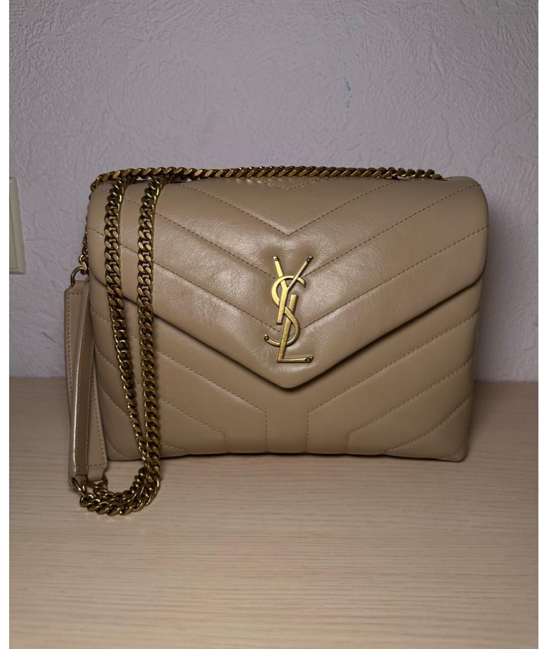 SAINT LAURENT Бежевая кожаная сумка через плечо, фото 8