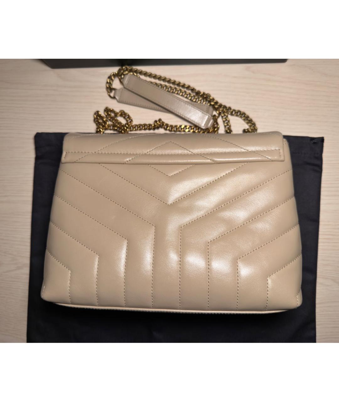 SAINT LAURENT Бежевая кожаная сумка через плечо, фото 7