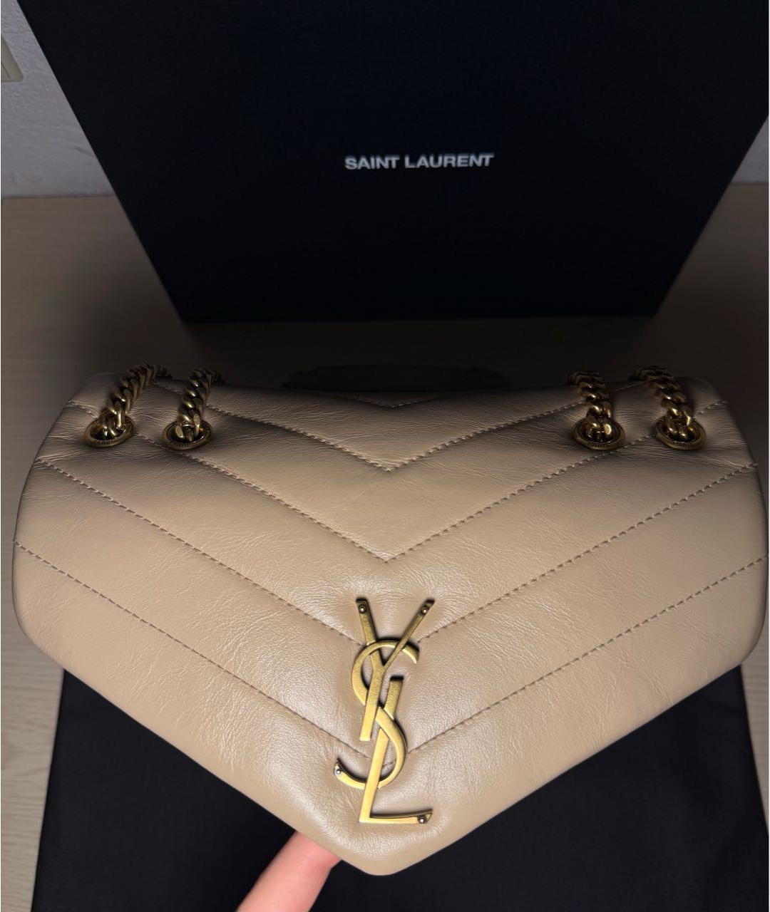SAINT LAURENT Бежевая кожаная сумка через плечо, фото 3