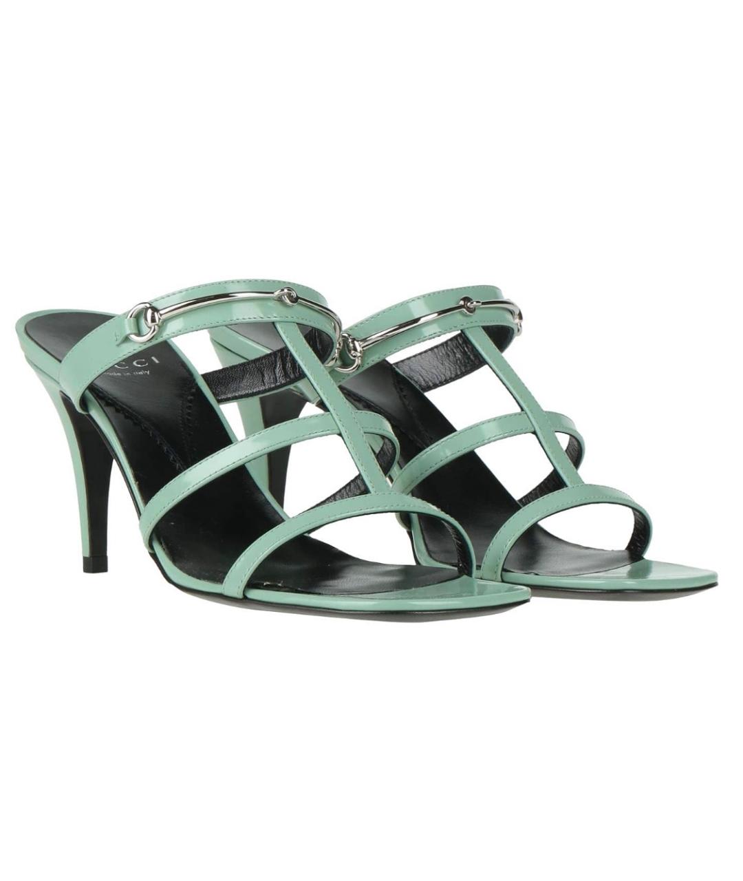 GUCCI Бирюзовые кожаные мюли, фото 2