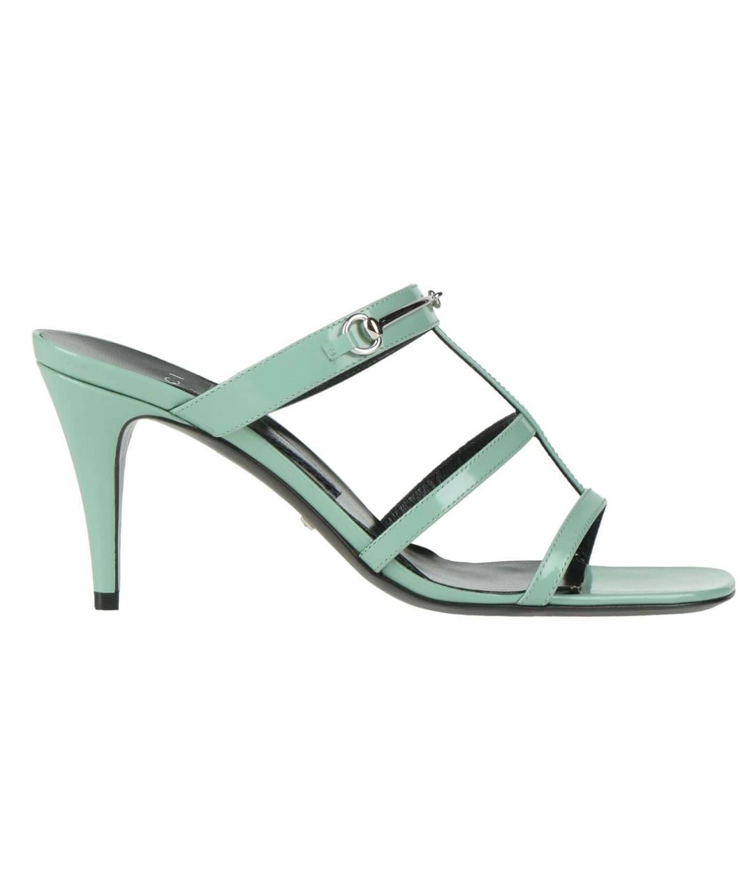 GUCCI Бирюзовые кожаные мюли, фото 1