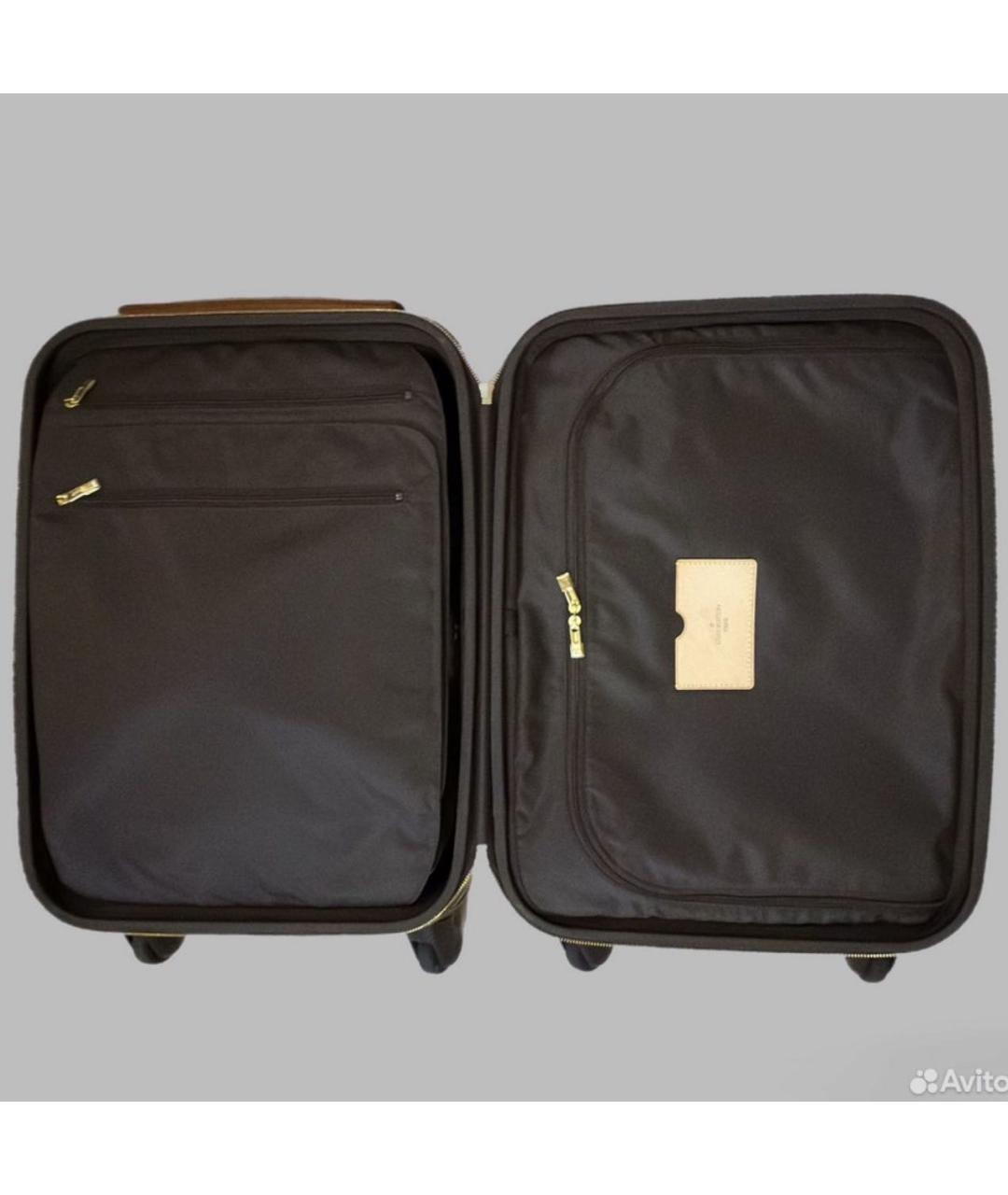 LOUIS VUITTON Коричневый кожаный чемодан, фото 6