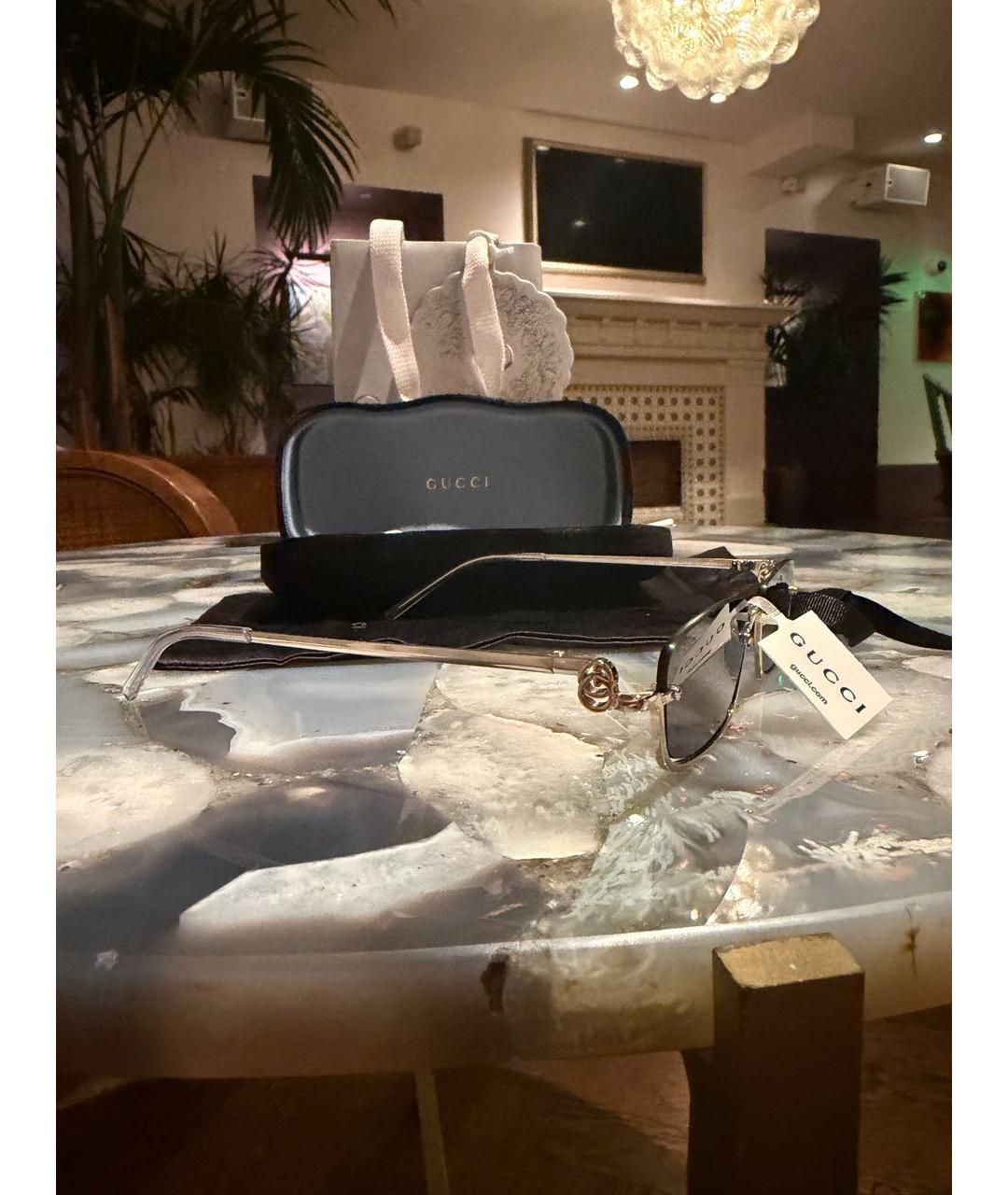 GUCCI Коричневые металлические солнцезащитные очки, фото 2