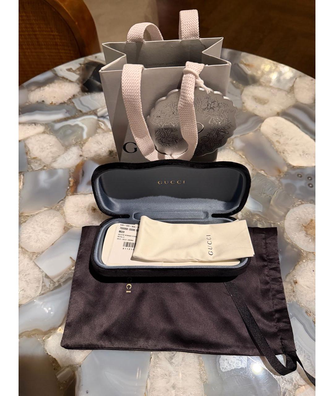 GUCCI Коричневые металлические солнцезащитные очки, фото 4