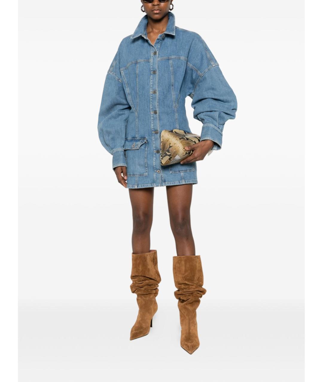 THE ATTICO Синее хлопковое повседневное платье, фото 4