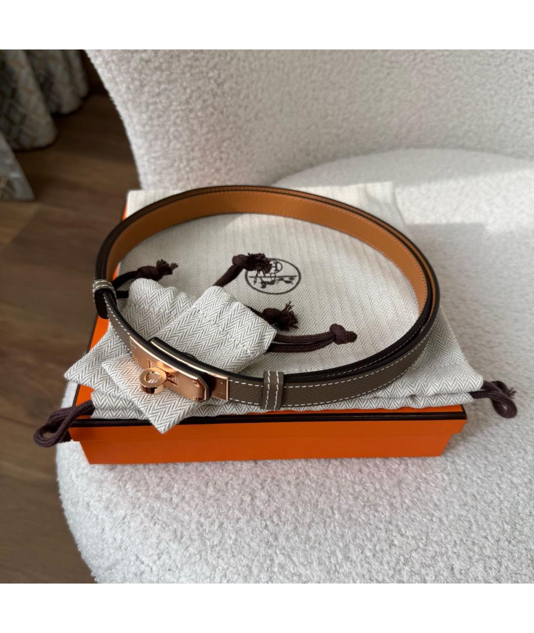 HERMES Серый кожаный ремень, фото 2