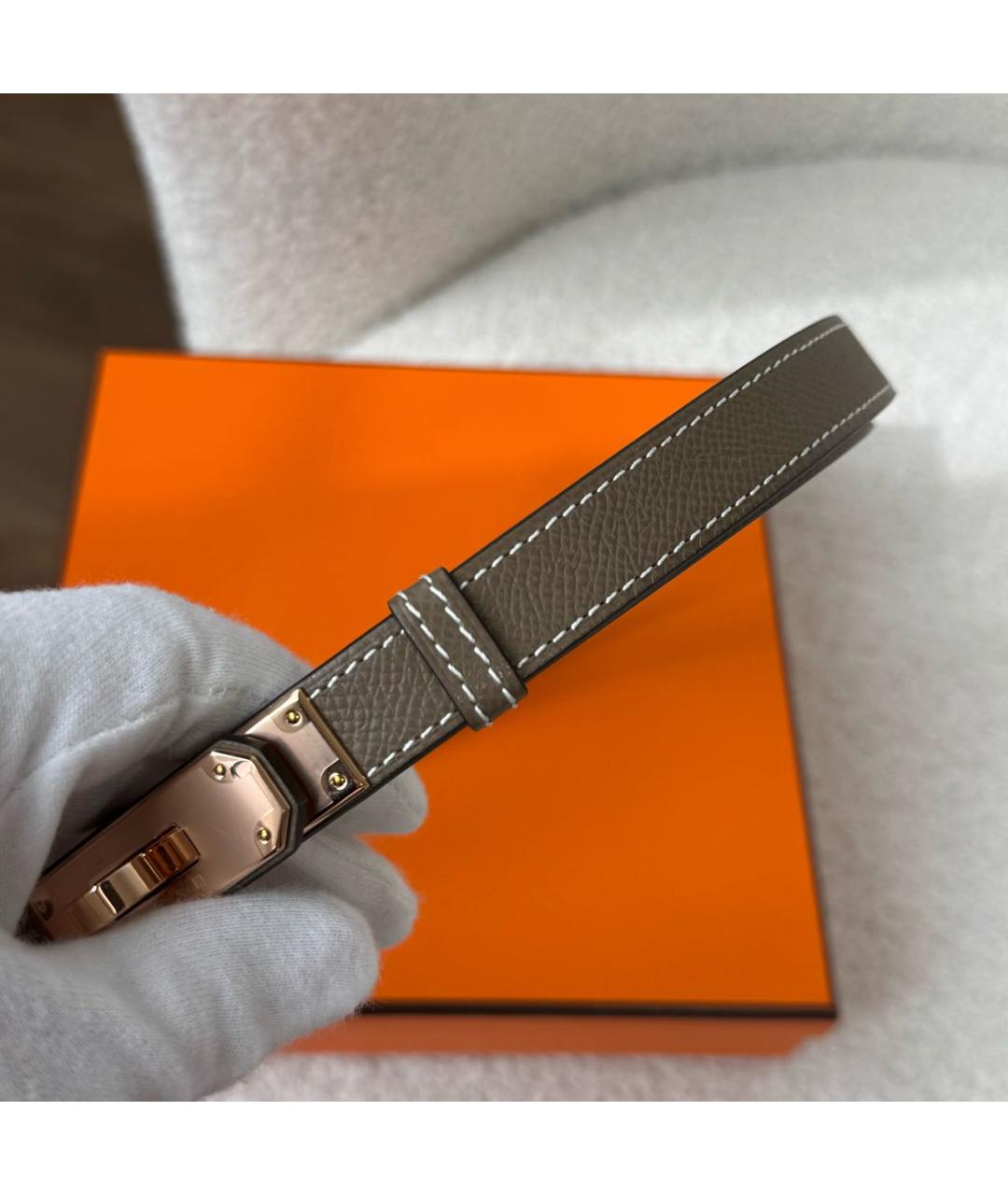 HERMES Серый кожаный ремень, фото 4