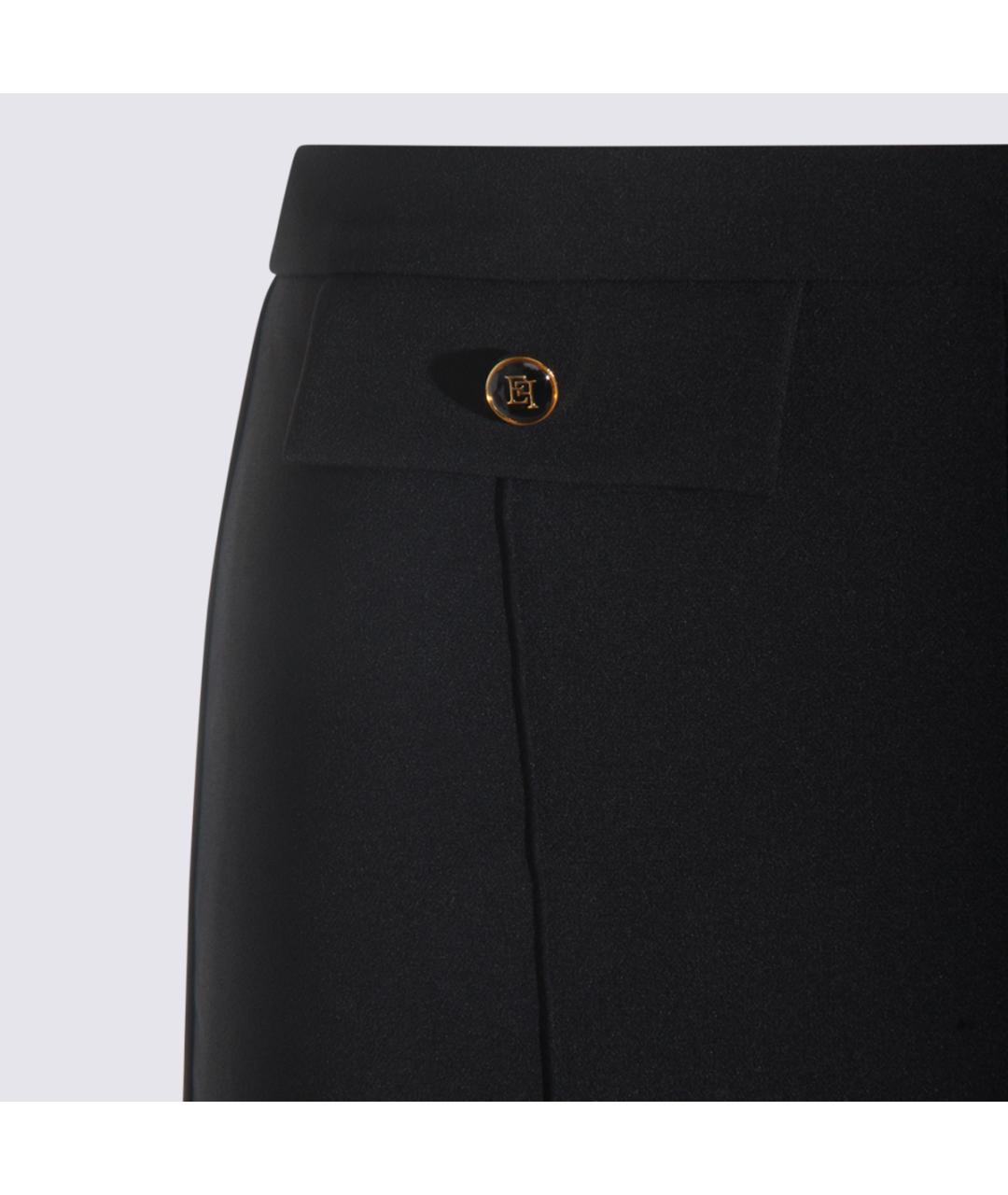 ELISABETTA FRANCHI Черные полиэстеровые прямые брюки, фото 3