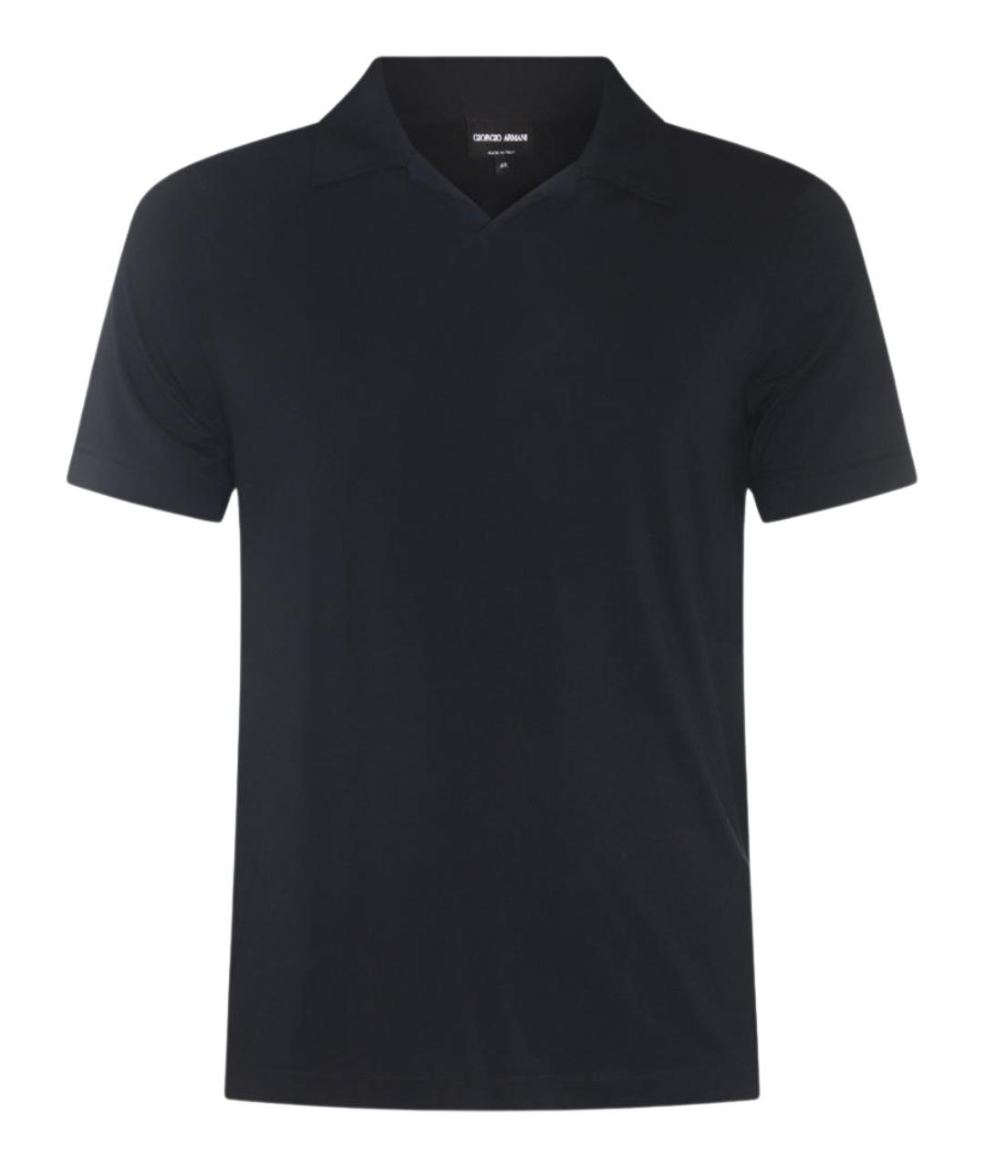 GIORGIO ARMANI Синее вискозное поло с коротким рукавом, фото 1