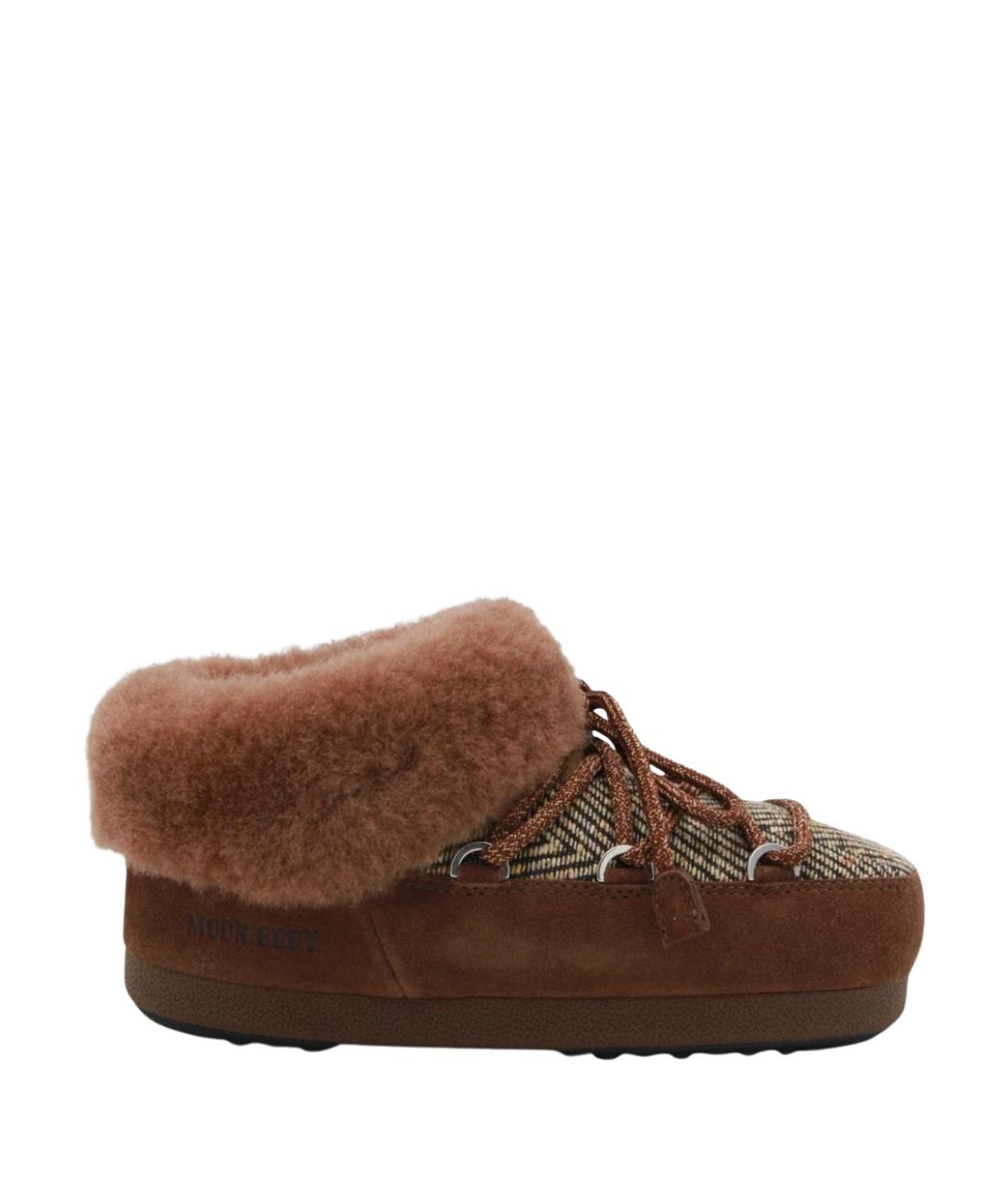 MOON BOOT Коричневые текстильные ботинки, фото 1