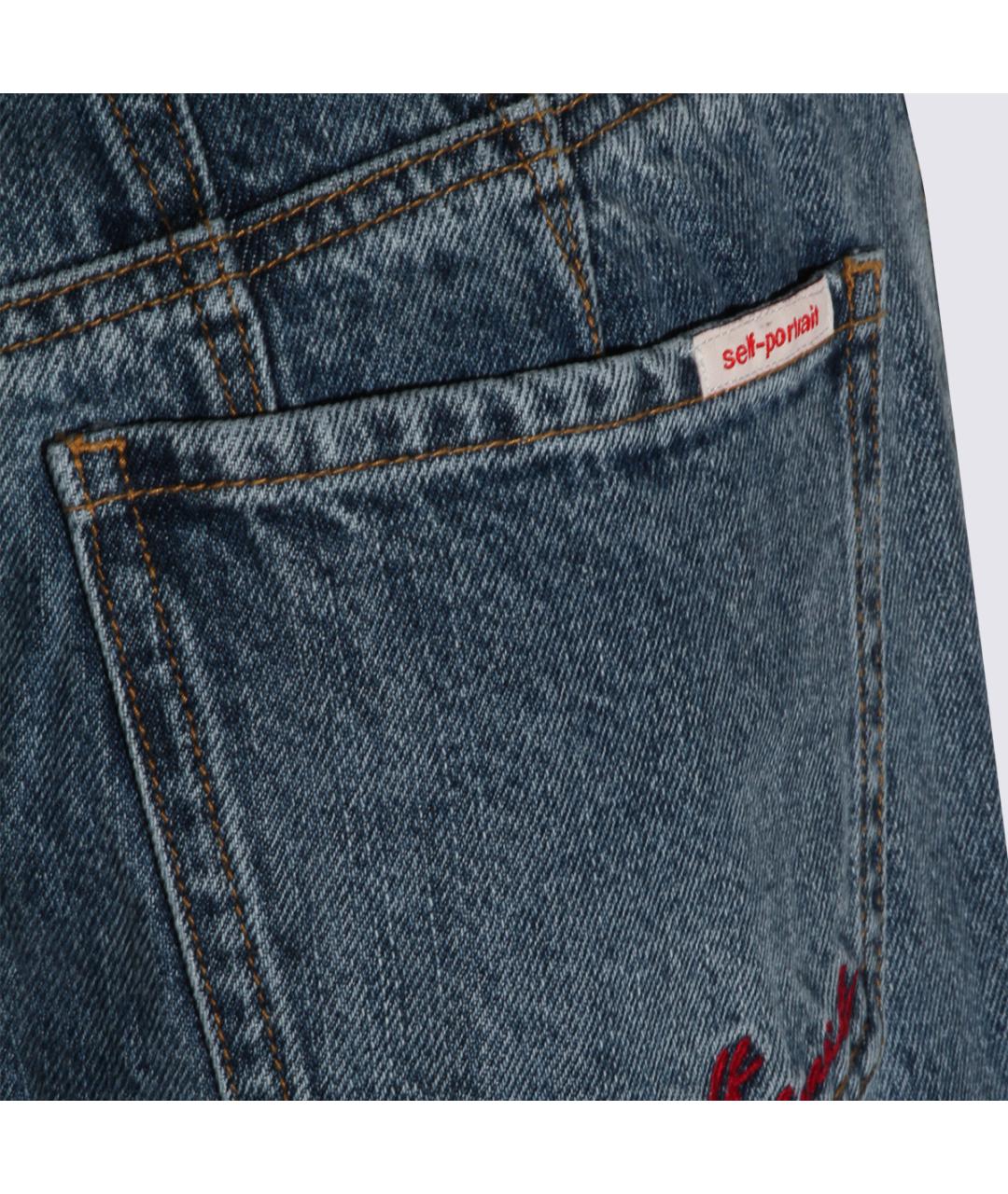 SELF-PORTRAIT Синие хлопковые прямые джинсы, фото 4