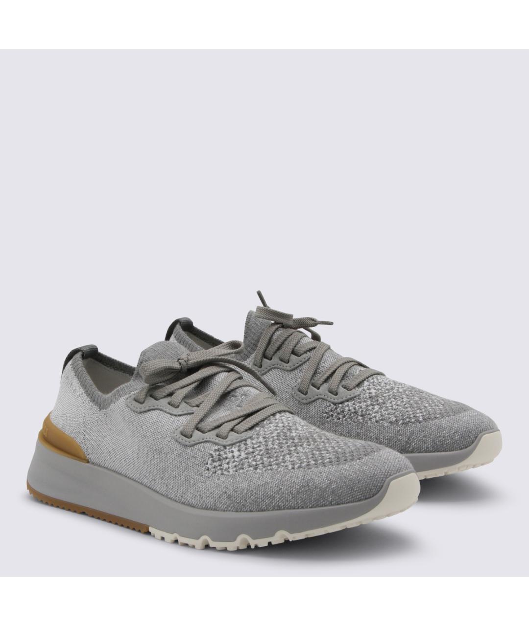 BRUNELLO CUCINELLI Серые текстильные низкие кроссовки / кеды, фото 2