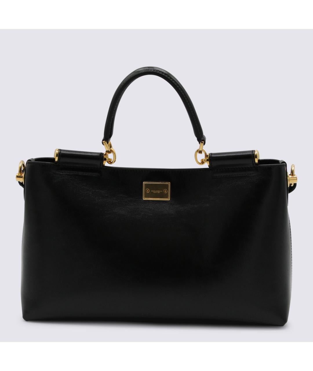 DOLCE&GABBANA Черная кожаная сумка тоут, фото 3