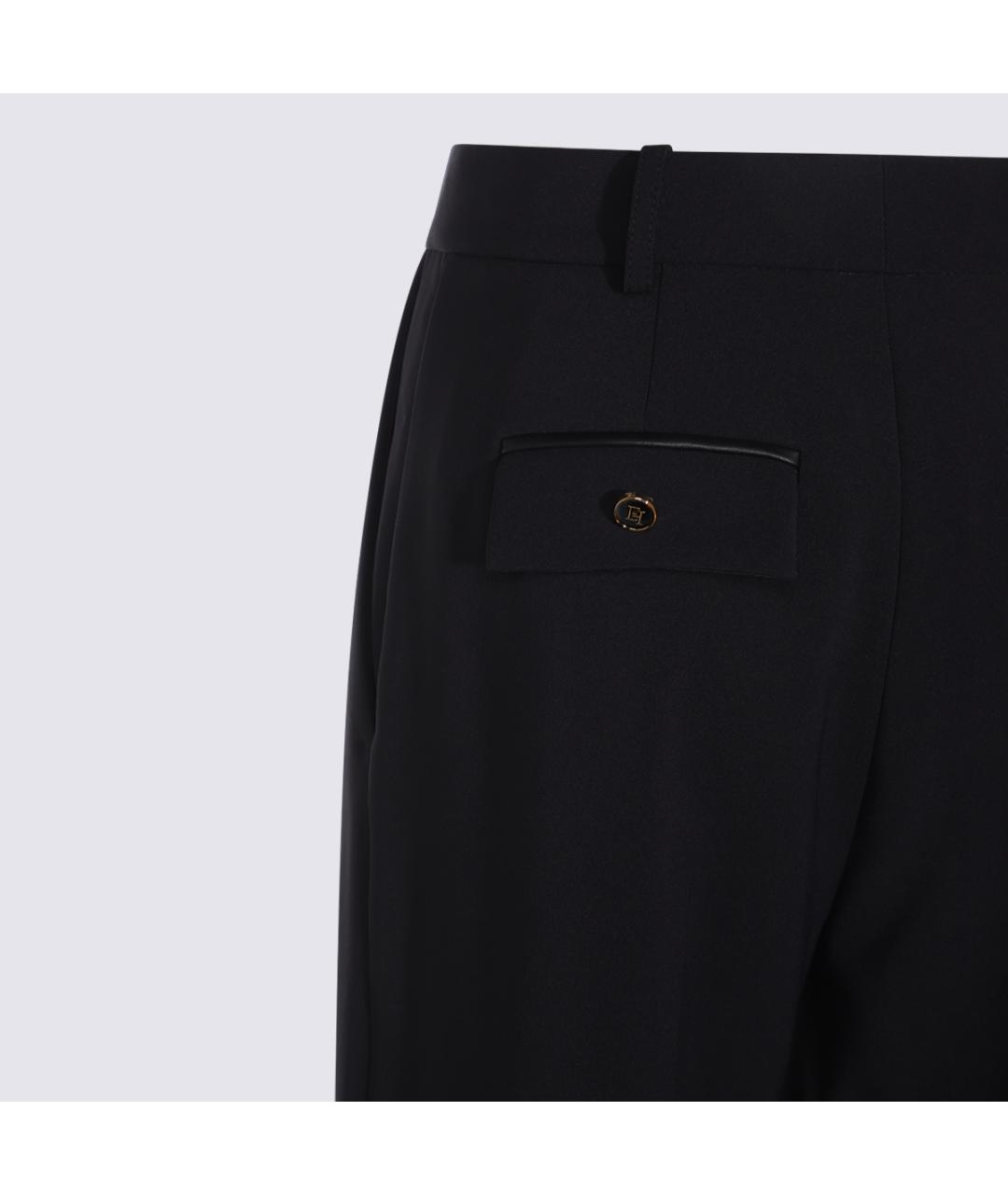 ELISABETTA FRANCHI Черные полиэстеровые прямые брюки, фото 4