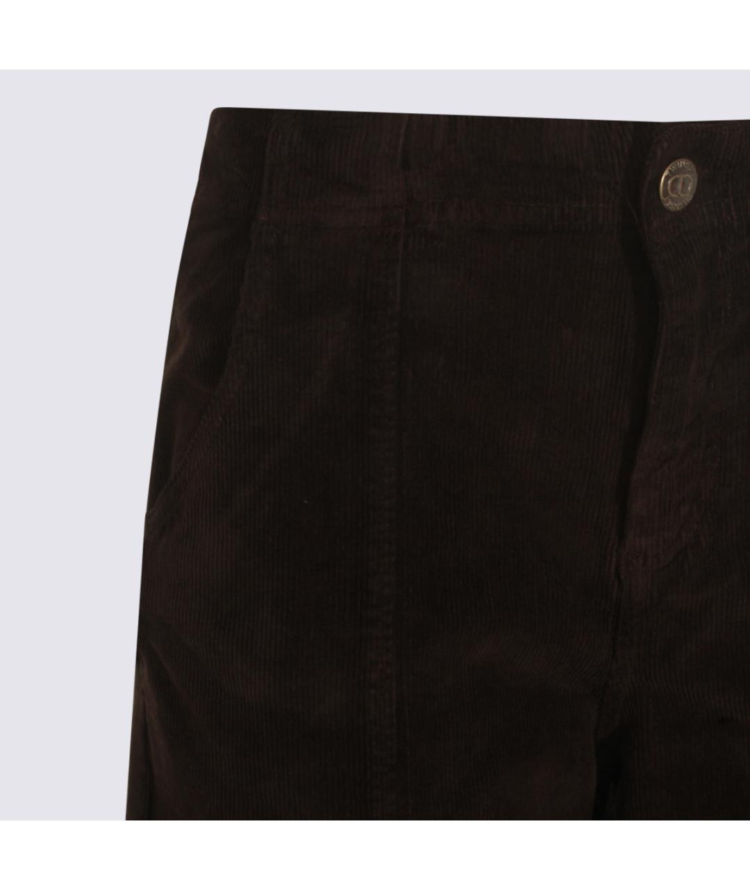 TWIN-SET Коричневые хлопковые прямые брюки, фото 3