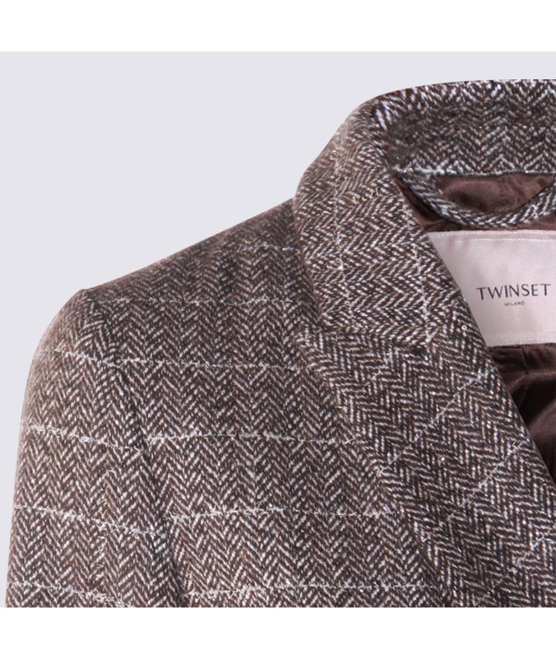 TWIN-SET Коричневое шерстяное пальто, фото 4