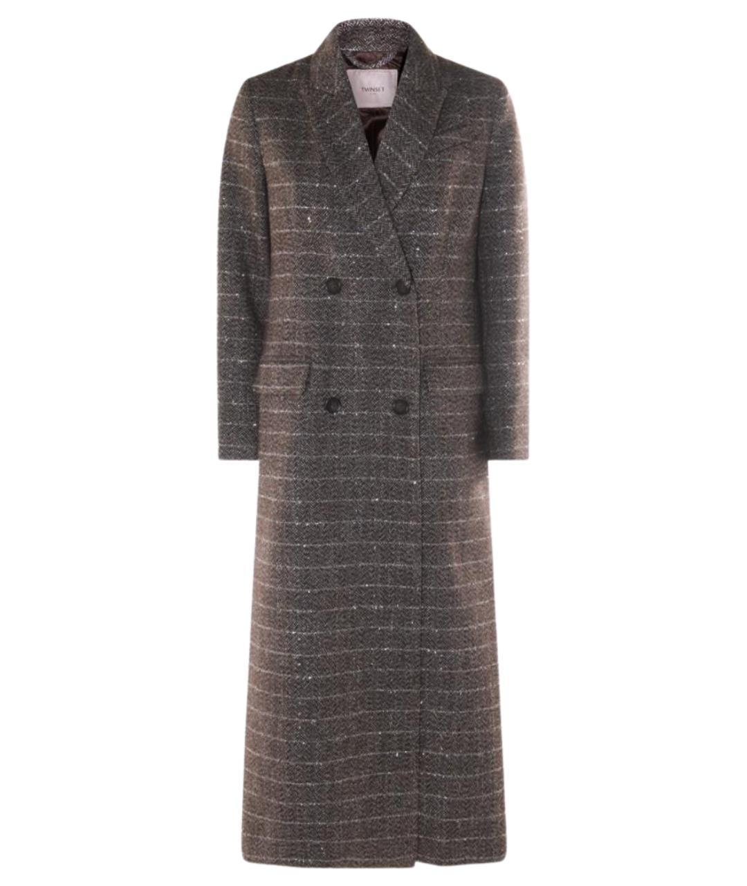 TWIN-SET Коричневое шерстяное пальто, фото 1